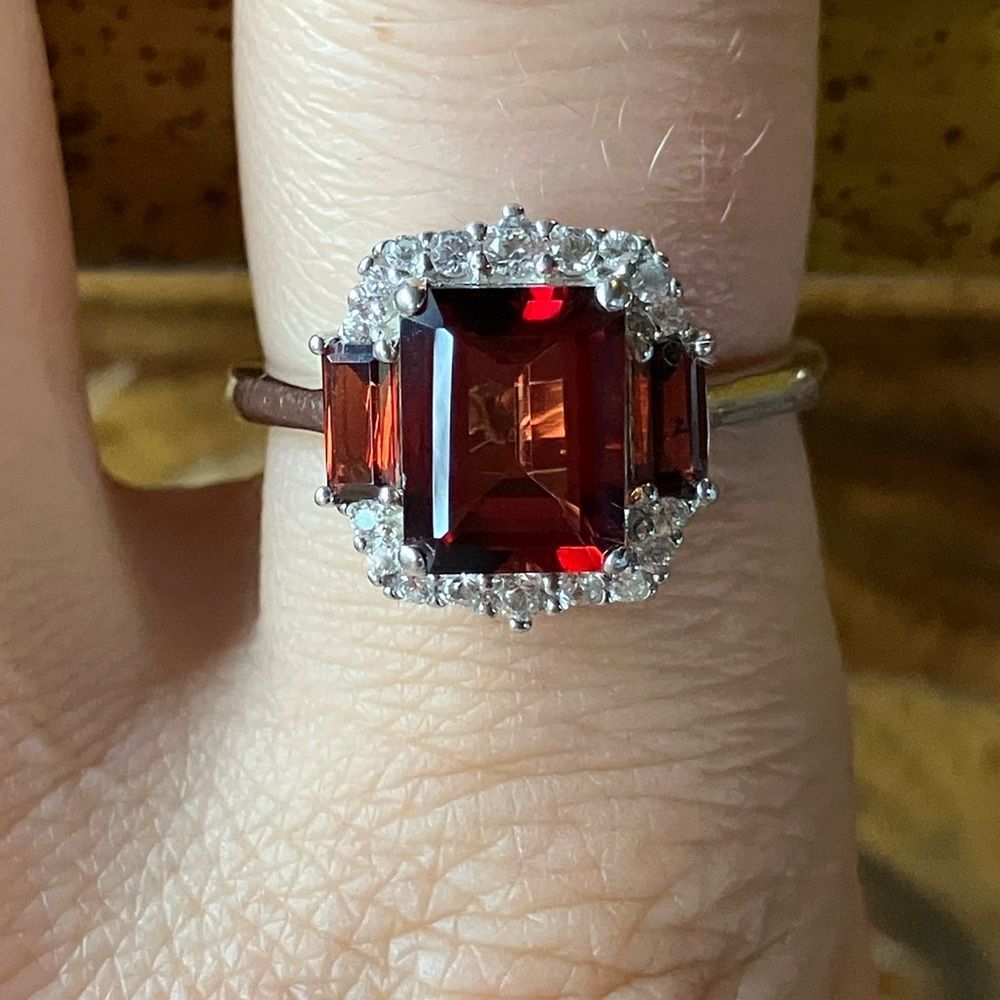 Red Labradorite Vermelho Red Garnet Sterling Silver Ring Size 8.75